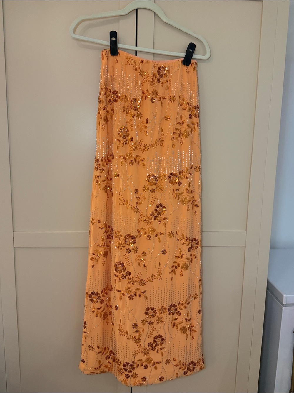Embellished Peach Sequin Maxi Skirt